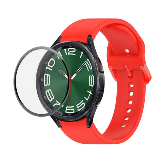 For Samsung Galaxy Watch6 Classic 43mm JUNSUNMAY Silicone Adjustable Strap + Full Coverage PMMA Screen Protector Kit(Red) - Watch Bands by JUNSUNMAY | Online Shopping UK | buy2fix