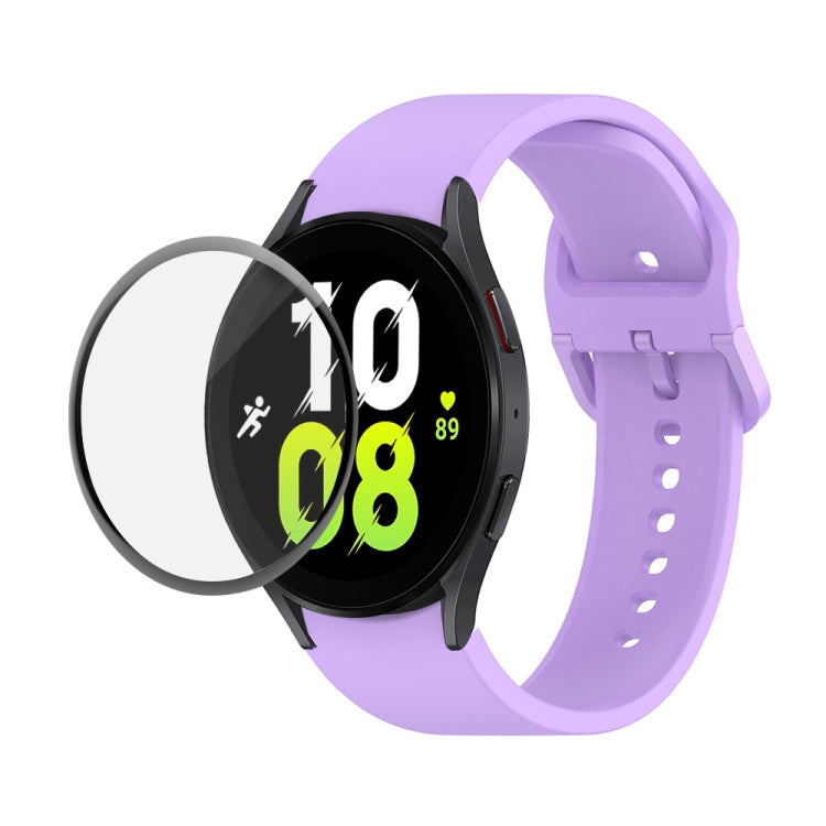 For Samsung Galaxy Watch5 40mm JUNSUNMAY Silicone Adjustable Strap + Full Coverage PMMA Screen Protector Kit(Purple) - Watch Bands by JUNSUNMAY | Online Shopping UK | buy2fix