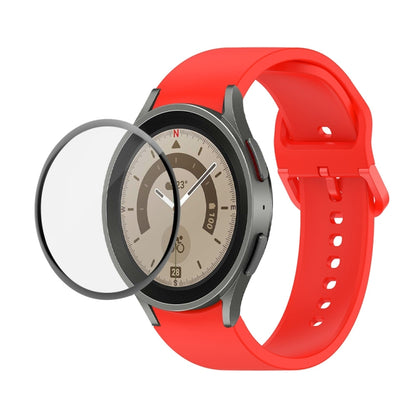 For Samsung Galaxy Watch5 Pro 45mm JUNSUNMAY Silicone Adjustable Strap + Full Coverage PMMA Screen Protector Kit(Red) - Watch Bands by JUNSUNMAY | Online Shopping UK | buy2fix