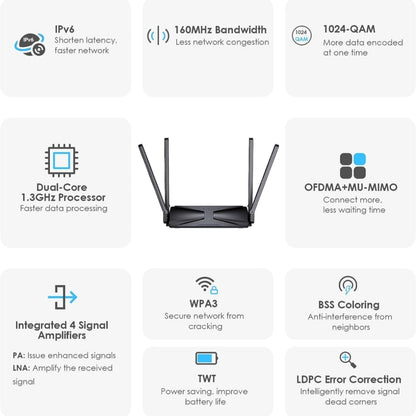 WAVLINK WN586X3 Wireless Gigabit Ethernet Router Wi-Fi 6 AX3000 Mesh Router Dual Band, Plug:US Plug - Wireless Routers by WAVLINK | Online Shopping UK | buy2fix