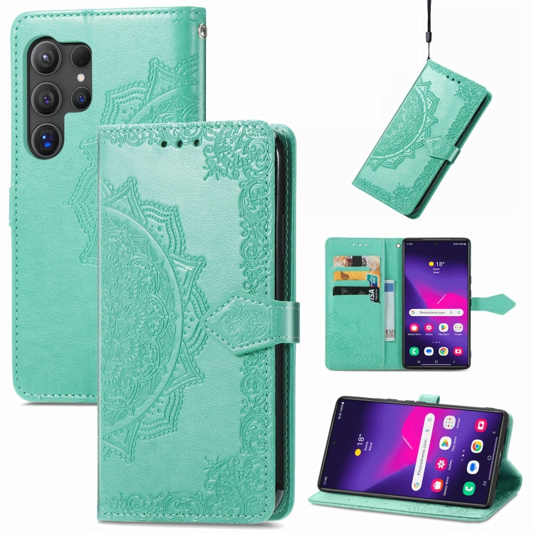 For Samsung Galaxy S25 Ultra 5G Mandala Flower Embossed Leather Phone Case(Green) - Galaxy S25 Ultra 5G Cases by buy2fix | Online Shopping UK | buy2fix