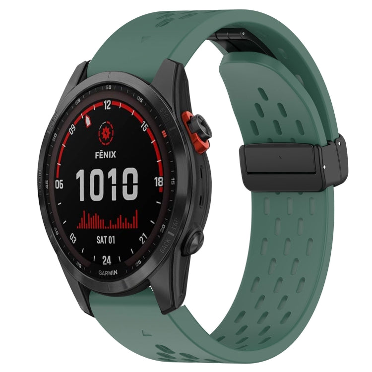 For Garmin Fenix 7S Solar 20mm Folding Buckle Hole Silicone Watch Band(Dark Green) - Watch Bands by buy2fix | Online Shopping UK | buy2fix