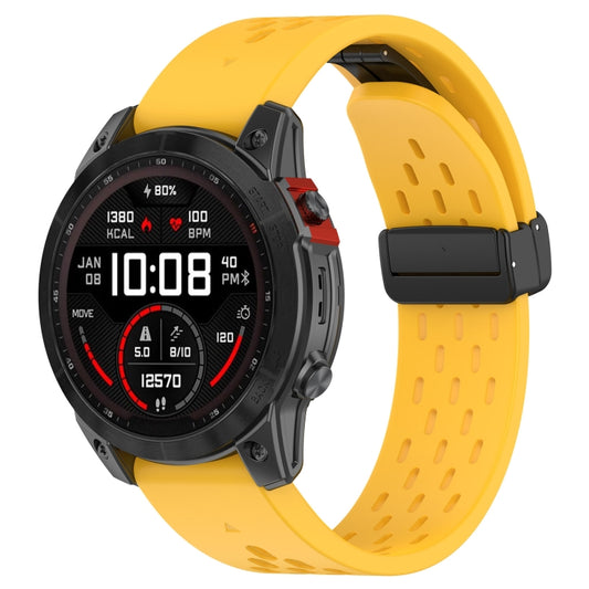 For Garmin Fenix 7X Quick Release Holes Magnetic Buckle Silicone Watch Band(Yellow) - Watch Bands by buy2fix | Online Shopping UK | buy2fix