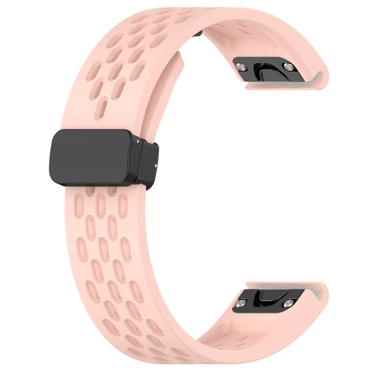 For Garmin Fenix 6X GPS / 6X Pro Quick Release Holes Magnetic Buckle Silicone Watch Band(Pink) - Watch Bands by buy2fix | Online Shopping UK | buy2fix