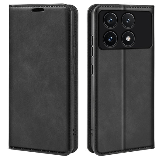 For Xiaomi Redmi K70 Retro-skin Magnetic Suction Leather Phone Case(Black) - K70 Cases by buy2fix | Online Shopping UK | buy2fix