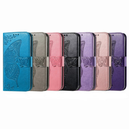 For iPhone 16 Pro Max Butterfly Love Flower Embossed Leather Phone Case(Lavender) - iPhone 16 Pro Max Cases by buy2fix | Online Shopping UK | buy2fix