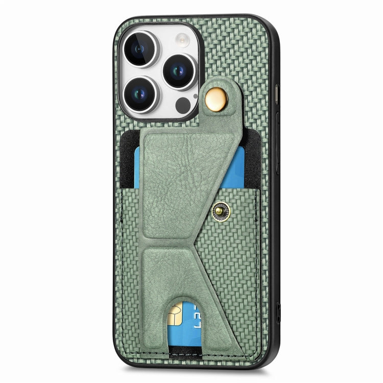 For iPhone 16 Pro Carbon Fiber Wallet Flip Card K-shaped Holder Phone Case(Green) - iPhone 16 Pro Cases by buy2fix | Online Shopping UK | buy2fix