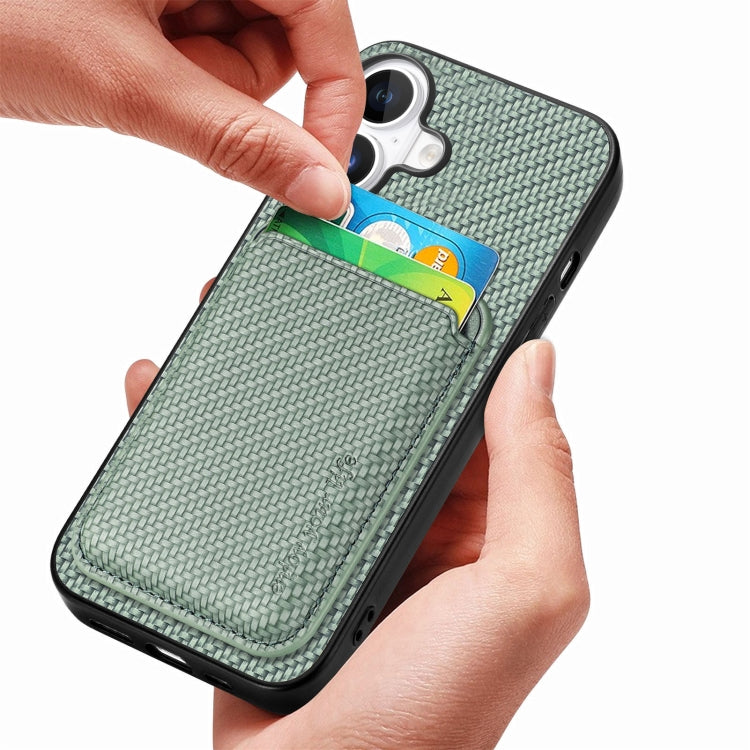 For iPhone 16 Carbon Fiber Leather Card Magsafe Phone Case(Green) - iPhone 16 Cases by buy2fix | Online Shopping UK | buy2fix