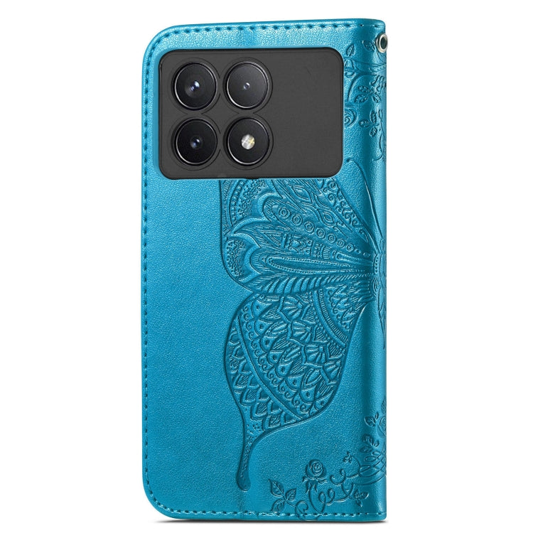 For Xiaomi Redmi K70 Butterfly Love Flower Embossed Leather Phone Case(Blue) - K70 Cases by buy2fix | Online Shopping UK | buy2fix