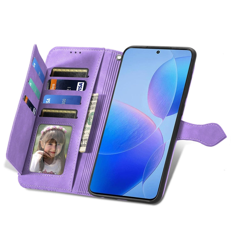 For Xiaomi Redmi K70 Pro Embossed Flower Zipper Leather Phone Case(Purple) - K70 Pro Cases by buy2fix | Online Shopping UK | buy2fix