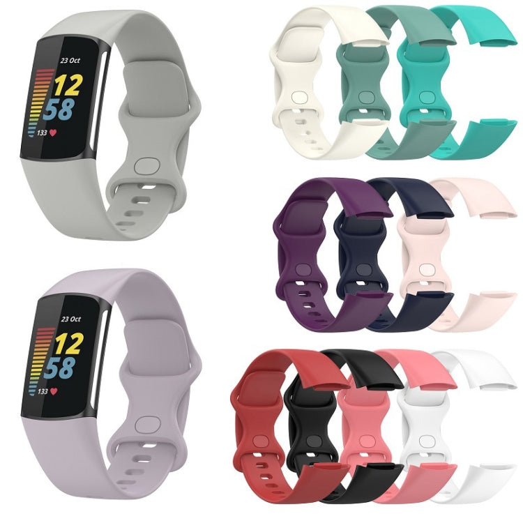 For Fitbit Charge 6 Solid Color Butterfly Buckle Silicone Watch Band, Size:S Size(Pink) - Watch Bands by buy2fix | Online Shopping UK | buy2fix
