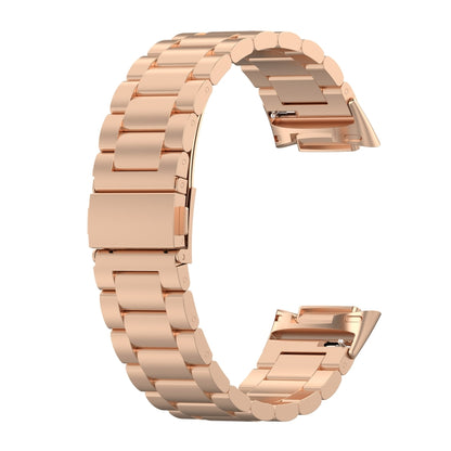 For Fitbit Charge 6 Three Beads Stainless Steel Metal Watch Band(Rose Gold) - Watch Bands by buy2fix | Online Shopping UK | buy2fix