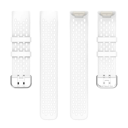 For Fitbit Charge 5 Solid Color Breathable Sports Silicone Watch Band(White) - Watch Bands by buy2fix | Online Shopping UK | buy2fix