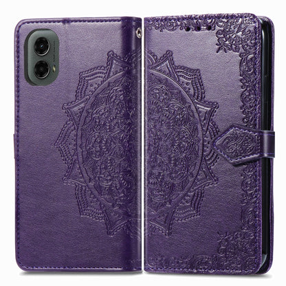 For Motorola Moto G 2024 Mandala Flower Embossed Leather Phone Case(Purple) - Motorola Cases by buy2fix | Online Shopping UK | buy2fix