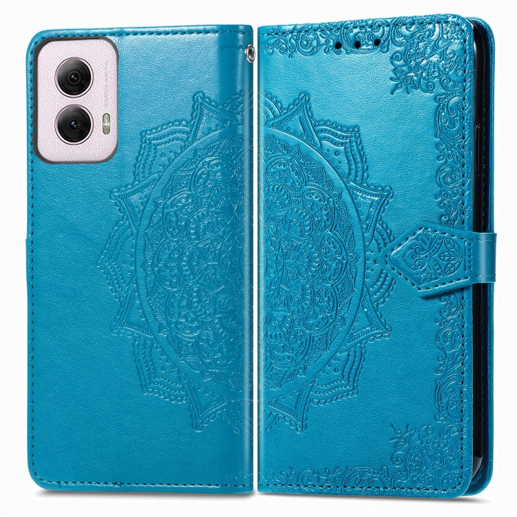 For Motorola Moto G Power 2024 Mandala Flower Embossed Leather Phone Case(Blue) - Motorola Cases by buy2fix | Online Shopping UK | buy2fix