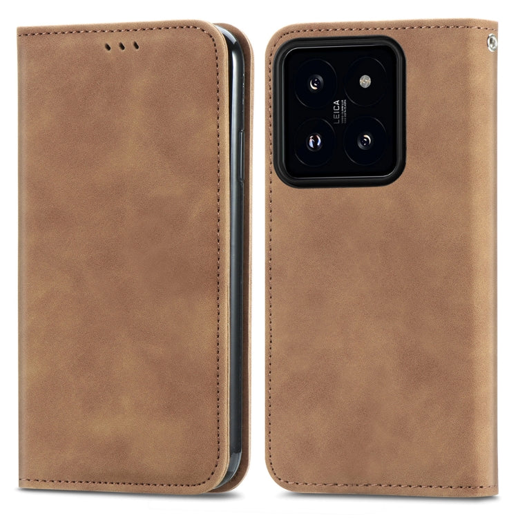 For Xiaomi 14 Retro Skin Feel Magnetic Flip Leather Phone Case(Brown) - 14 Cases by buy2fix | Online Shopping UK | buy2fix