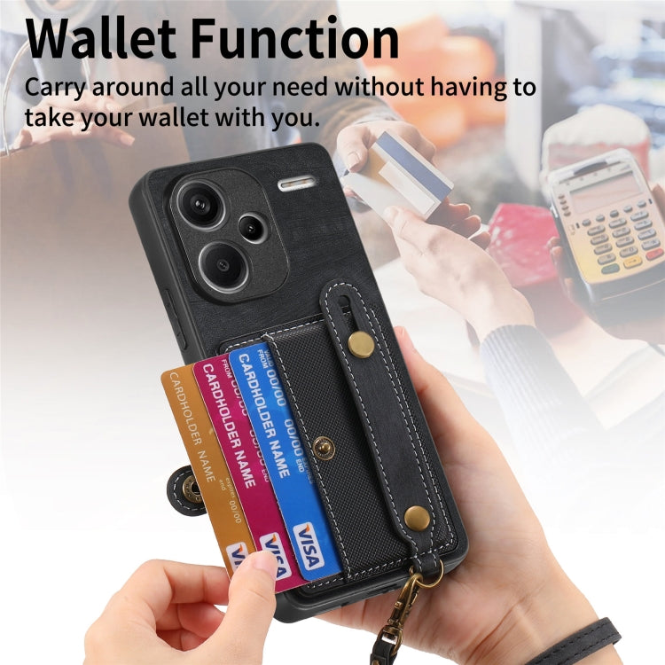 For Xiaomi Redmi Note 13 Pro+ Retro Cross Wristband Wallet Leather Back Phone Case(Black) - Note 13 Pro+ Cases by buy2fix | Online Shopping UK | buy2fix