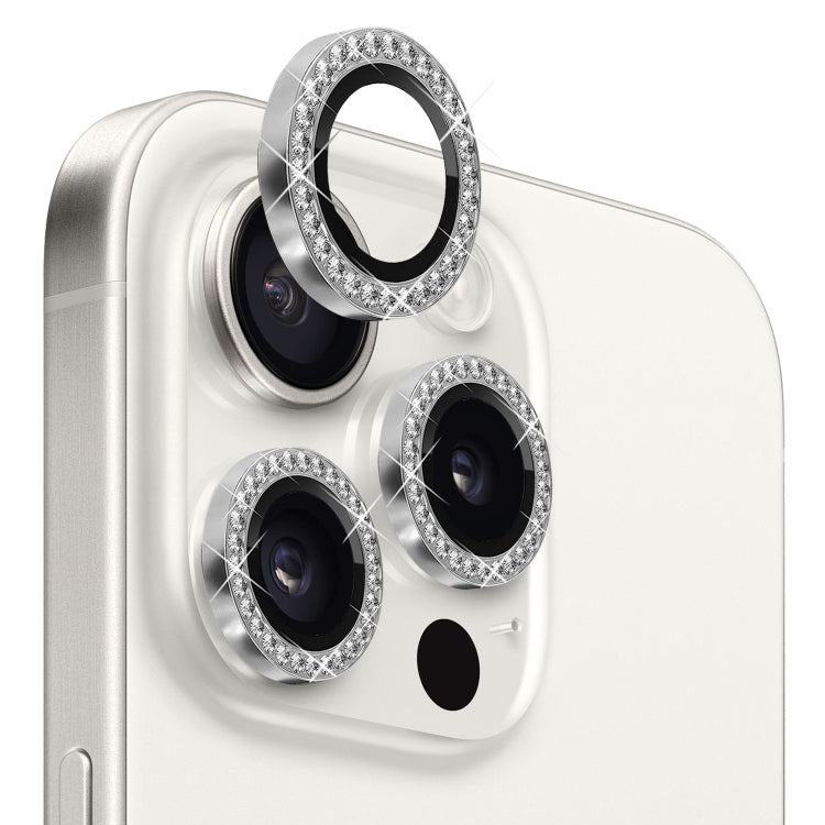 For iPhone 15 Pro / 15 Pro Max NORTHJO Camera Lens Protector Tempered Glass Metal Rhinestone Ring Film(Silver) - iPhone 15 Pro Tempered Glass by NORTHJO | Online Shopping UK | buy2fix