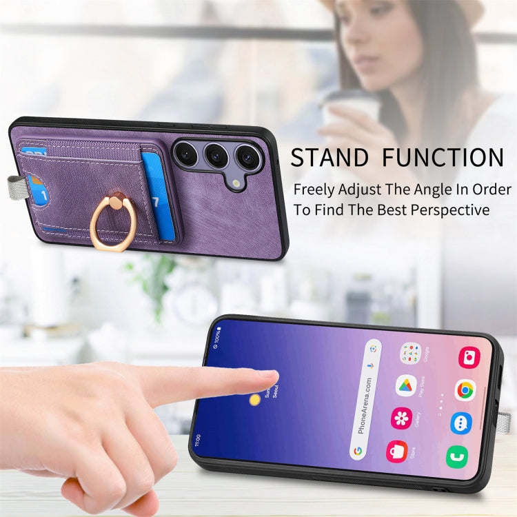 For Samsung Galaxy S25+ 5G Retro Splitable Magnetic Card Bag Leather Phone Case(Purple) - Galaxy Phone Cases by buy2fix | Online Shopping UK | buy2fix