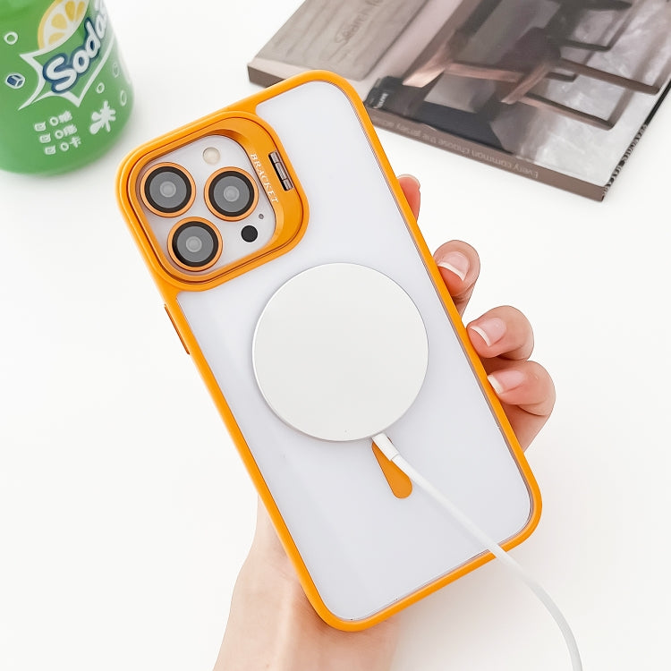For iPhone 14 Pro MagSafe Acrylic Hybrid TPU Holder Phone Case with Lens film(Orange) - iPhone 14 Pro Cases by buy2fix | Online Shopping UK | buy2fix