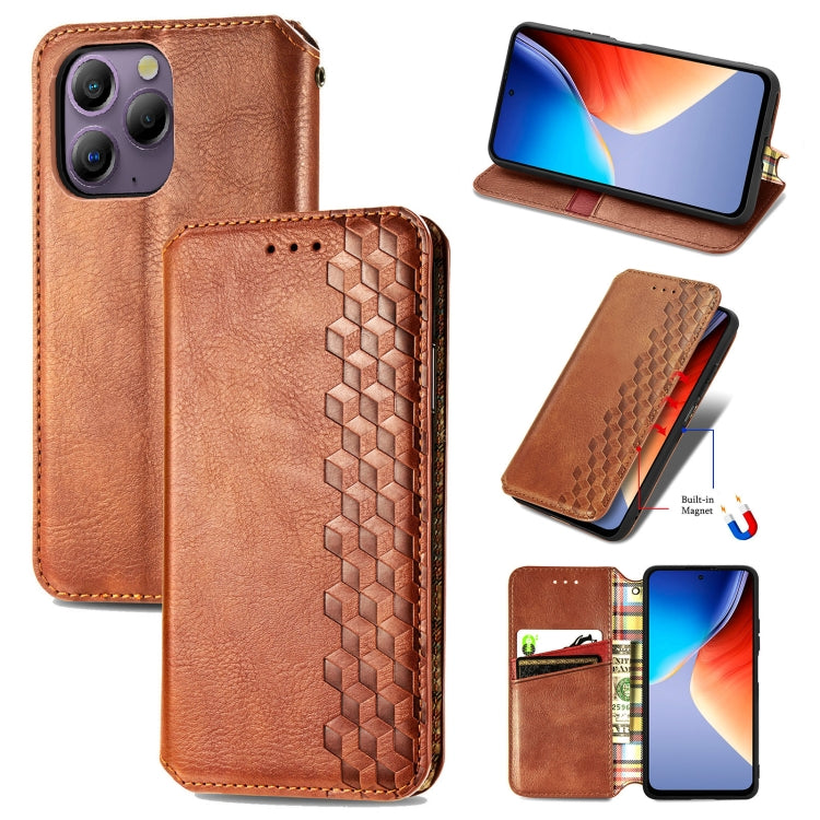 For Blackview A96 Cubic Grid Pressed Magnetic Leather Phone Case(Brown) - More Brand by buy2fix | Online Shopping UK | buy2fix