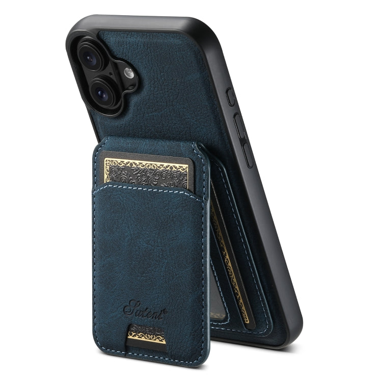 For iPhone 16 Suteni H16 Litchi Texture Leather Detachable Wallet Back Phone Case(Blue) - iPhone 16 Cases by Suteni | Online Shopping UK | buy2fix