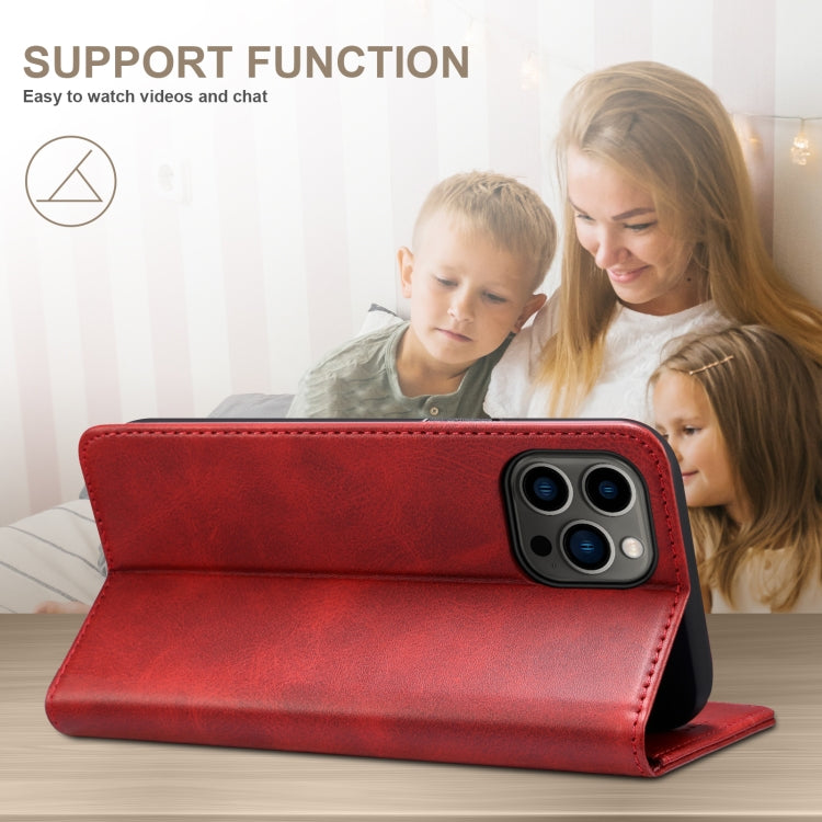 For iPhone 16 Pro Max Suteni Calf Texture Horizontal Flip Leather Phone Case(Red) - iPhone 16 Pro Max Cases by Suteni | Online Shopping UK | buy2fix