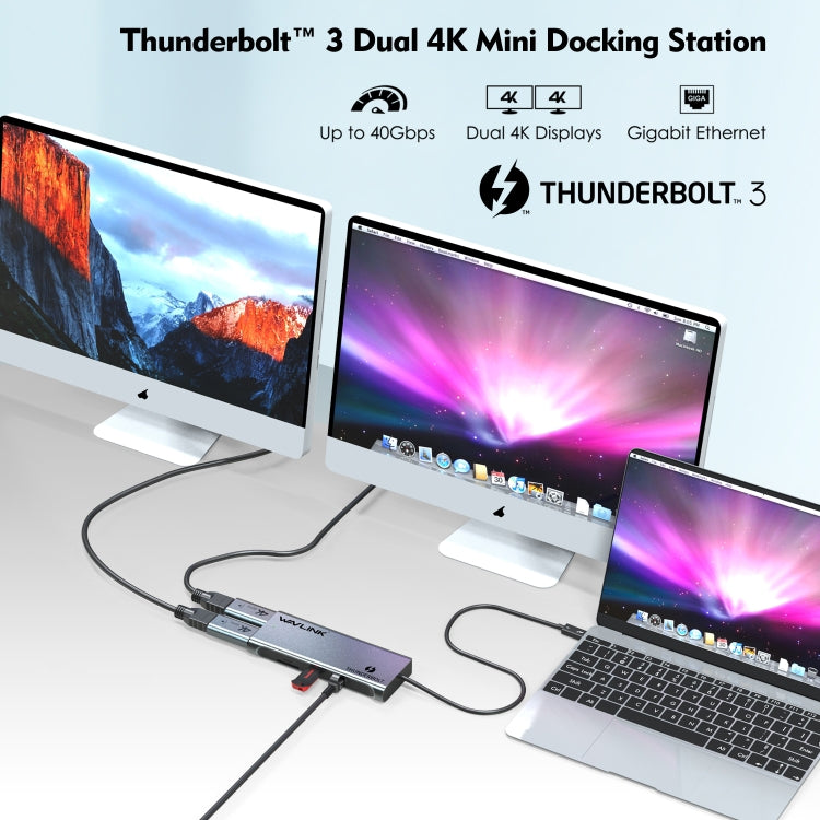 WAVLINK WL-UTD05H Thunderbolt 3 Dual 4K Mini Docking Station Converter With 2 DP to HD Adapters - Converter by WAVLINK | Online Shopping UK | buy2fix