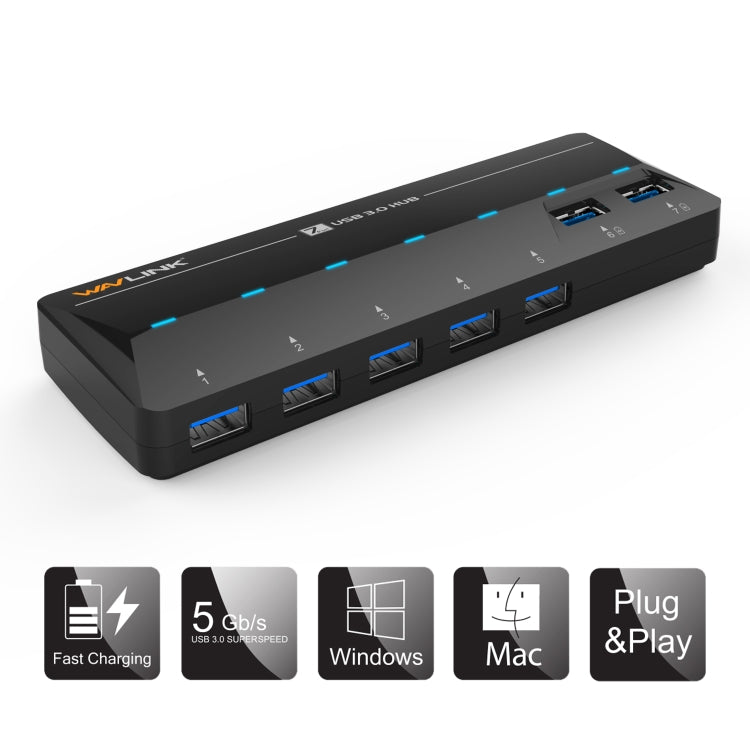 WAVLINK WL-UH3073D USB3.0 HUB Adapter 7-Port Docking Station with Individual Switch(AU Plug) - USB 3.0 HUB by WAVLINK | Online Shopping UK | buy2fix