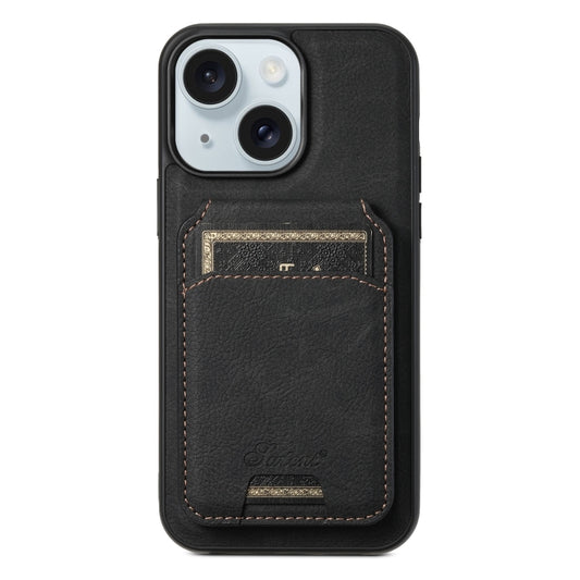 For iPhone 15 Plus Suteni H17 Litchi Texture Leather MagSafe Detachable Wallet Phone Case(Black) - iPhone 15 Plus Cases by Suteni | Online Shopping UK | buy2fix