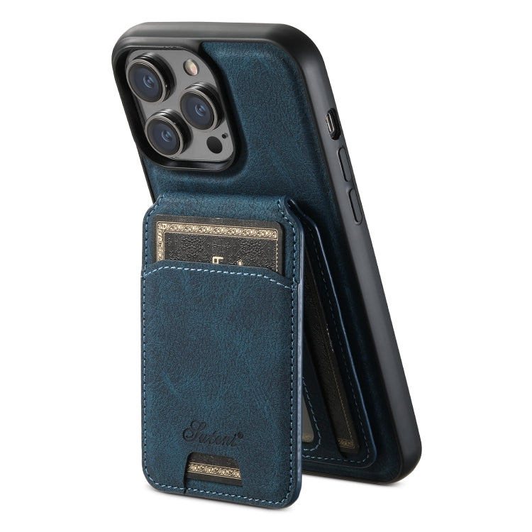 For iPhone 15 Suteni H17 Litchi Texture Leather MagSafe Detachable Wallet Phone Case(Blue) - iPhone 15 Cases by Suteni | Online Shopping UK | buy2fix