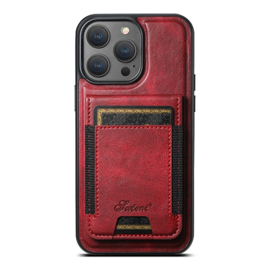 For iPhone 14 Pro Suteni H17 Oil Eax Leather MagSafe Detachable Wallet Phone Case(Red) - iPhone 14 Pro Cases by Suteni | Online Shopping UK | buy2fix