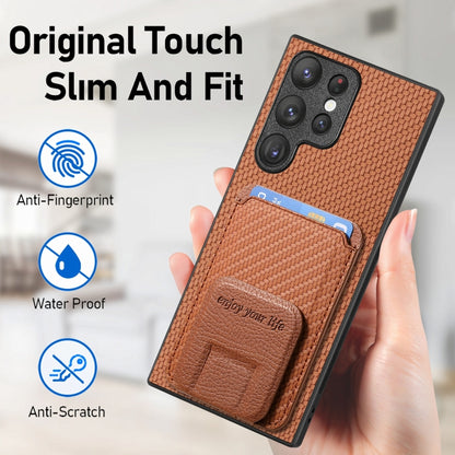 For Samsung Galaxy S21+ 5G Carbon Fiber Card Bag Fold Stand Phone Case(Brown) - Galaxy S21+ 5G Cases by buy2fix | Online Shopping UK | buy2fix