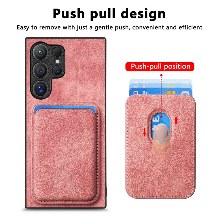 For Samsung Galaxy S24 Ultra 5G Retro Leather Card Bag Magnetic Phone Case(Pink) - Galaxy S24 Ultra 5G Cases by buy2fix | Online Shopping UK | buy2fix