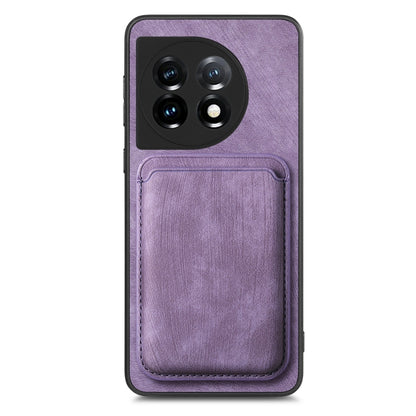 For OnePlus 11 Retro Leather Card Bag Magnetic Phone Case(Purple) - OnePlus Cases by buy2fix | Online Shopping UK | buy2fix