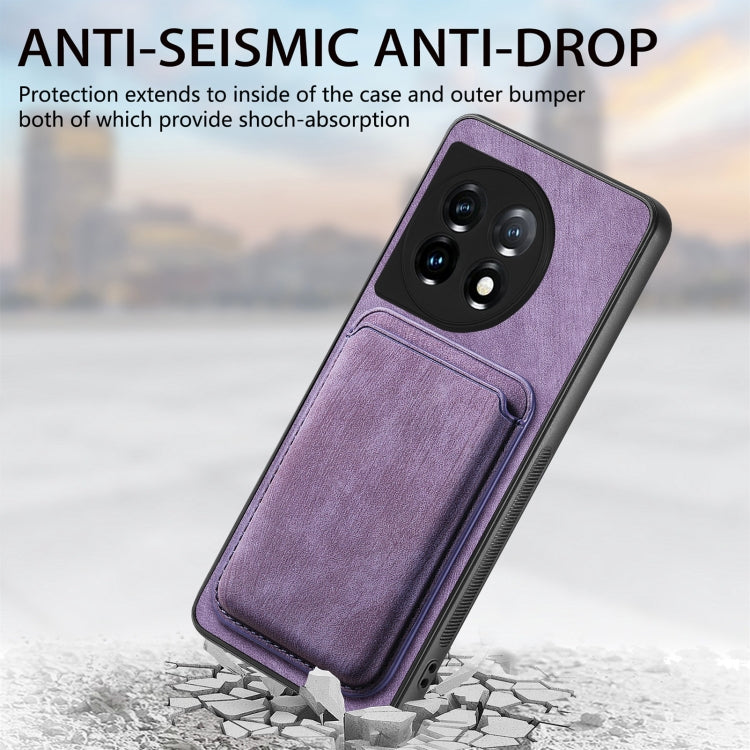 For OnePlus 11 Retro Leather Card Bag Magnetic Phone Case(Purple) - OnePlus Cases by buy2fix | Online Shopping UK | buy2fix