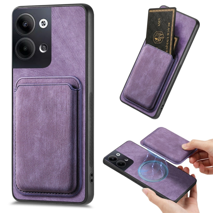 For OPPO Reno9 5G Retro Leather Card Bag Magnetic Phone Case(Purple) - OPPO Cases by buy2fix | Online Shopping UK | buy2fix