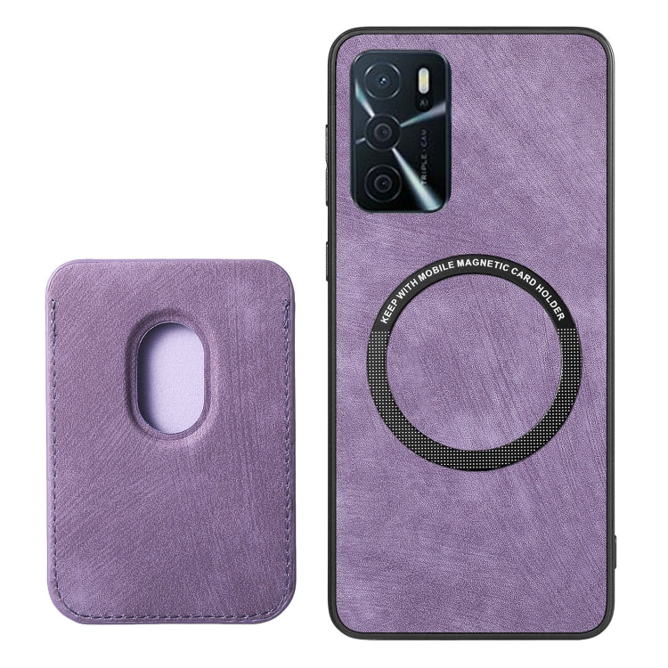 For OPPO Reno9 Pro+ 5G Retro Leather Card Bag Magnetic Phone Case(Purple) - OPPO Cases by buy2fix | Online Shopping UK | buy2fix