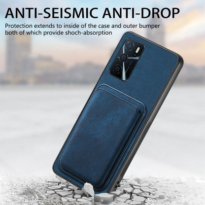 For OPPO Reno7 4G Retro Leather Card Bag Magnetic Phone Case(Blue) - OPPO Cases by buy2fix | Online Shopping UK | buy2fix