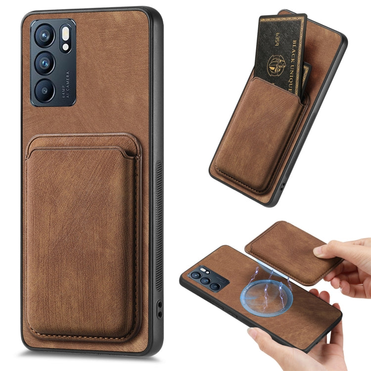 For OPPO Reno6 5G Retro Leather Card Bag Magnetic Phone Case(Brown) - OPPO Cases by buy2fix | Online Shopping UK | buy2fix