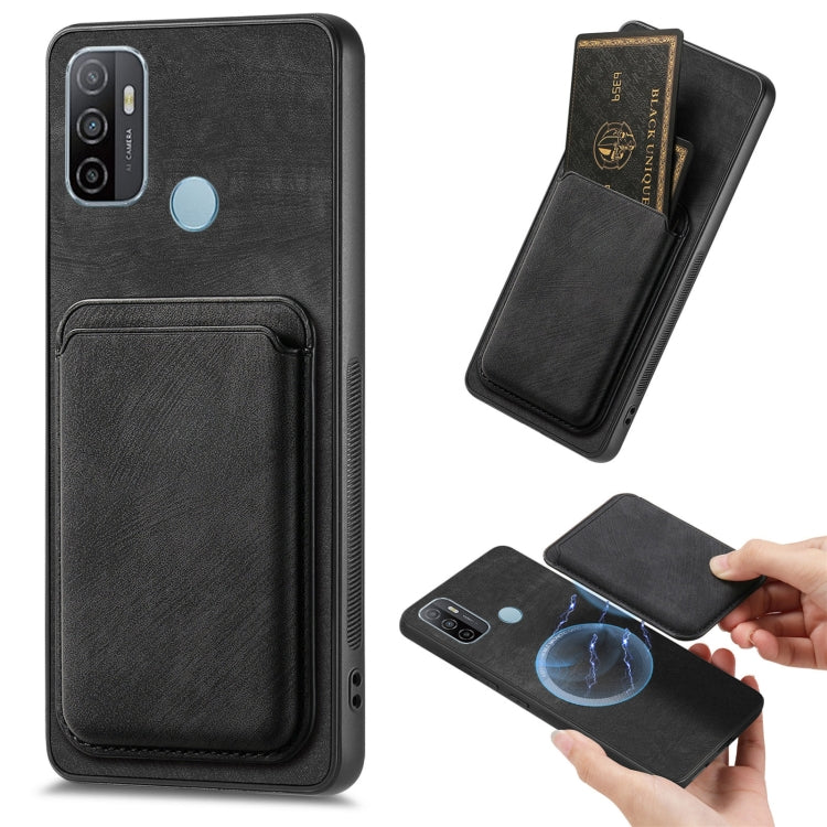 For OPPO A53 / A53S Retro Leather Card Bag Magnetic Phone Case(Black) - OPPO Cases by buy2fix | Online Shopping UK | buy2fix