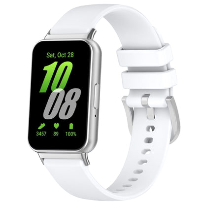 For Samsung Galaxy Fit 3 SM-R390 Metal Connector Liquid Glossy Silicone Watch Band(White) - Watch Bands by buy2fix | Online Shopping UK | buy2fix