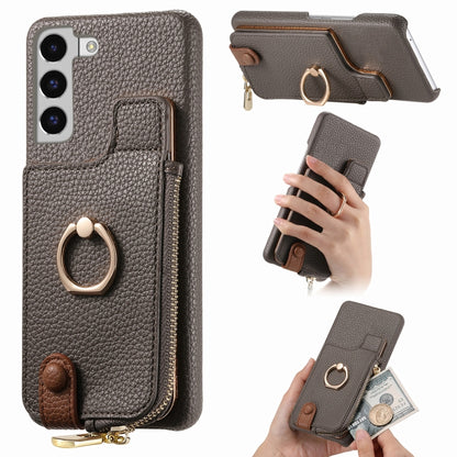 For Samsung Galaxy S22 5G Litchi Leather Oil Edge Ring Zipper Wallet Back Phone Case(Grey) - Galaxy S22 5G Cases by buy2fix | Online Shopping UK | buy2fix