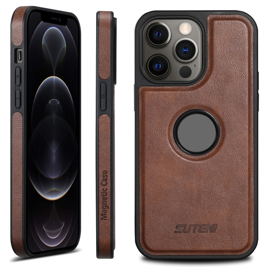 For iPhone 12 Pro Suteni G1 Magsafe Leather Back Phone Case(Brown) - iPhone 12 / 12 Pro Cases by Suteni | Online Shopping UK | buy2fix