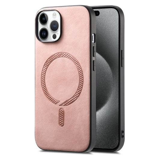 For iPhone 15 Pro Solid Color Retro Magsafe PU Back Cover Phone Case(Pink) - iPhone 15 Pro Cases by buy2fix | Online Shopping UK | buy2fix