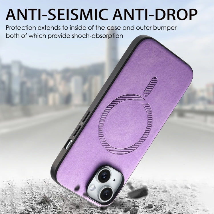 For iPhone 16 Solid Color Retro Magsafe PU Back Cover Phone Case(Purple) - iPhone 16 Cases by buy2fix | Online Shopping UK | buy2fix