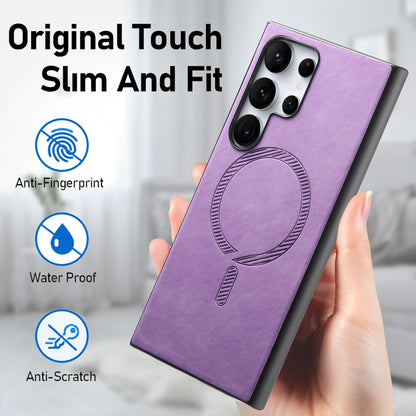 For Samsung Galaxy S25 5G Solid Color Retro Magsafe PU Back Cover Phone Case(Purple) - Galaxy S25 5G Cases by buy2fix | Online Shopping UK | buy2fix