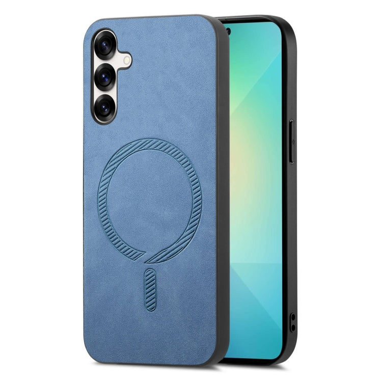 For Samsung Galaxy S25 5G Solid Color Retro Magsafe PU Back Cover Phone Case(Blue) - Galaxy S25 5G Cases by buy2fix | Online Shopping UK | buy2fix