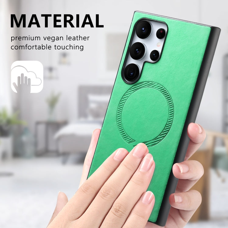 For Samsung Galaxy S25+ 5G Solid Color Retro Magsafe PU Back Cover Phone Case(Green) - Galaxy S25+ 5G Cases by buy2fix | Online Shopping UK | buy2fix