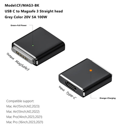 PD100W MagSafe 3 to Type-C Female Magnetic Charging Adapter for MacBook(Black) - Cable & Adapter by buy2fix | Online Shopping UK | buy2fix